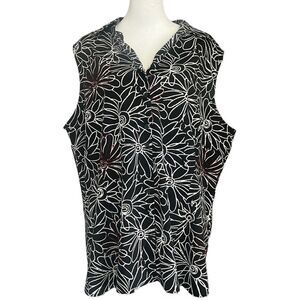 WOMEN’S BLOUSE 22 ADDITION ELLE  BLACK FLORAL SLEEVELESS VINTAGE​​​​​